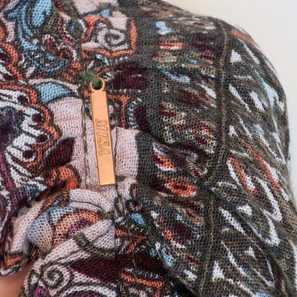 MISA Los Angeles Tassel Tie Long Sleeve Pleated Boho Lorena Mini Dress - Picture 6 of 7